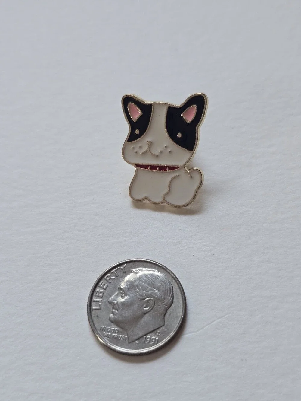Cute White and Black Puppy Enamel Pin with Pink Accents